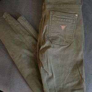 Army green power skinny stretch guess jeans